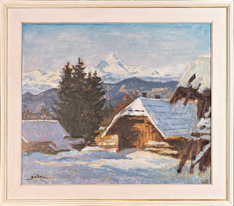 France Godec - Mountain Houses and Triglav in the Snow