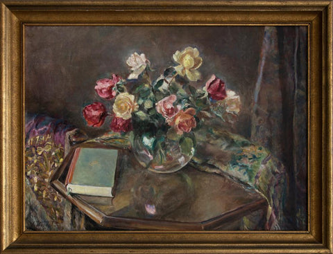 Ivan Vavpotič - Flowers in a vase (roses and a book)