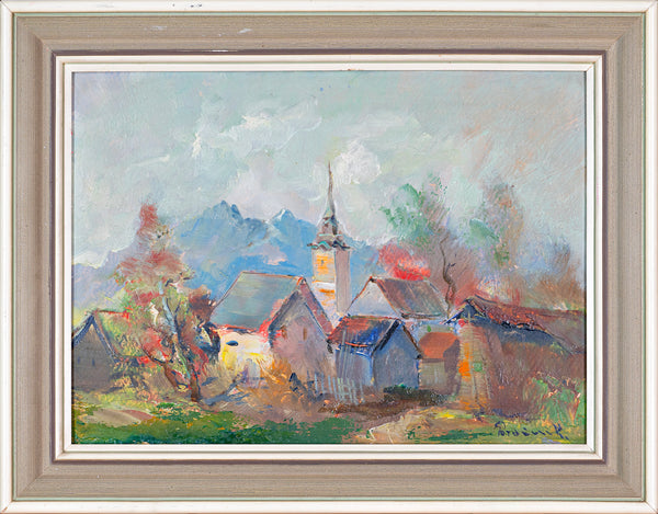 Josip Potočnik - Slovene Village with Mountains
