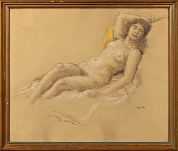 Karel Špillar -  Nude woman on yellow pillow