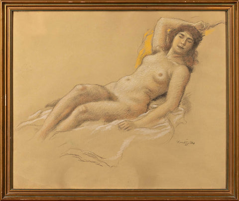 Karel Špillar -  Nude woman on yellow pillow