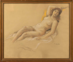 Karel Špillar -  Nude woman on yellow pillow