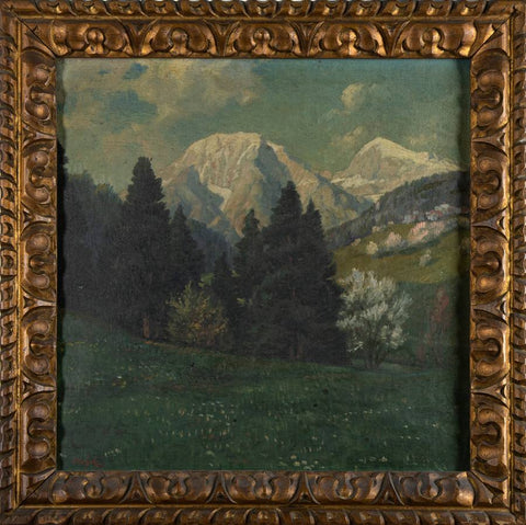 Maks Koželj - Landscape - 2/2 - Green meadow, spruce, mountains