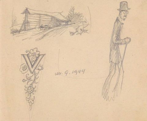 Maksim Gaspari - Sketch of gentleman with a walking cane, Letter V