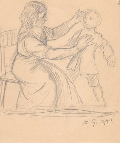 Maksim Gaspari - Sketch of mother dressing child