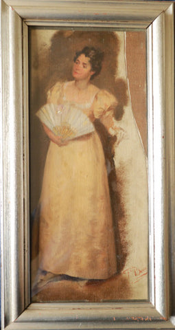 Beda Francesco - A lady in a gold dress with a fan