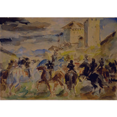 Matej Sternen - Battle on horseback in front of the castle - Legacy of Matej Sternen