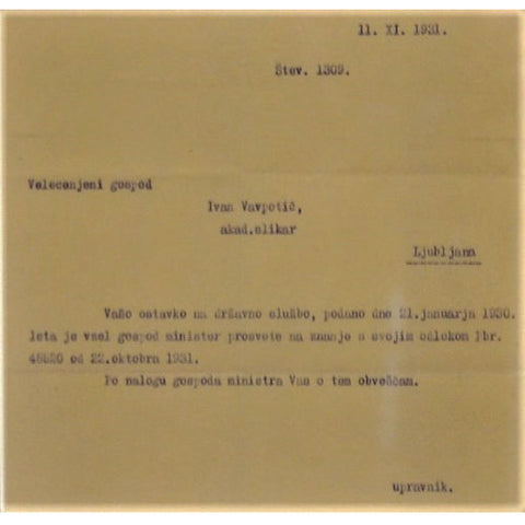 Ivan Vavpotič - Notice of termination of employment