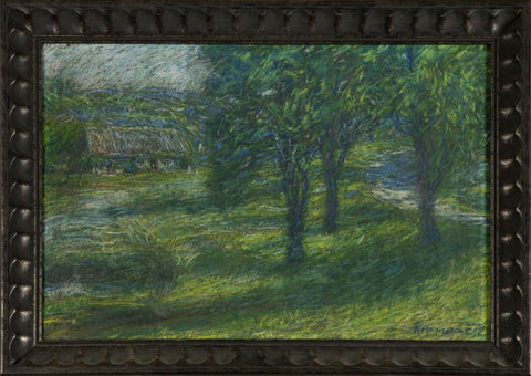 Fran Klemenčič - Landscape - A path in the middle of a green landscape with house